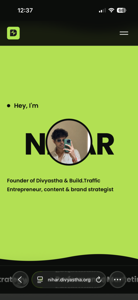 Nihar Divyastha Portfolio mobile view